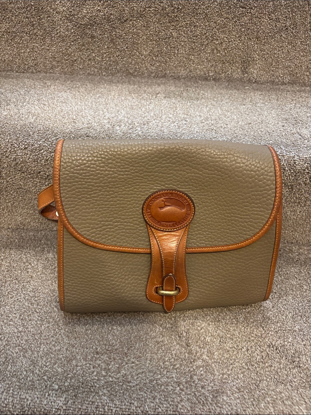 Dooney & Bourke Olive Pebble Leather Messenger with Tan Trim